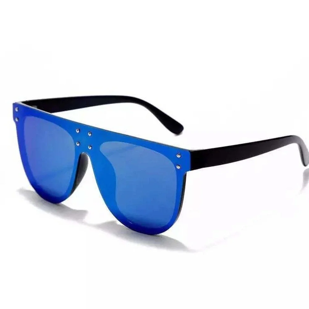 Flat Top Women Sunglasses Blue Mirror Lens Shield Fashion Trendy Beach‎ Female
